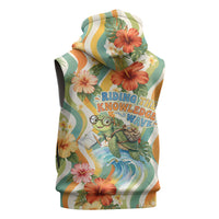Hawaii Aloha Academy Back To School Sleeveless Zip Hoodie Sea Turtle Tropical Hibiscus Flowers Retro Psychedelic