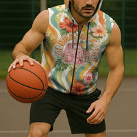 Hawaii Aloha Academy Back To School Sleeveless Zip Hoodie Sea Turtle Tropical Hibiscus Flowers Retro Psychedelic