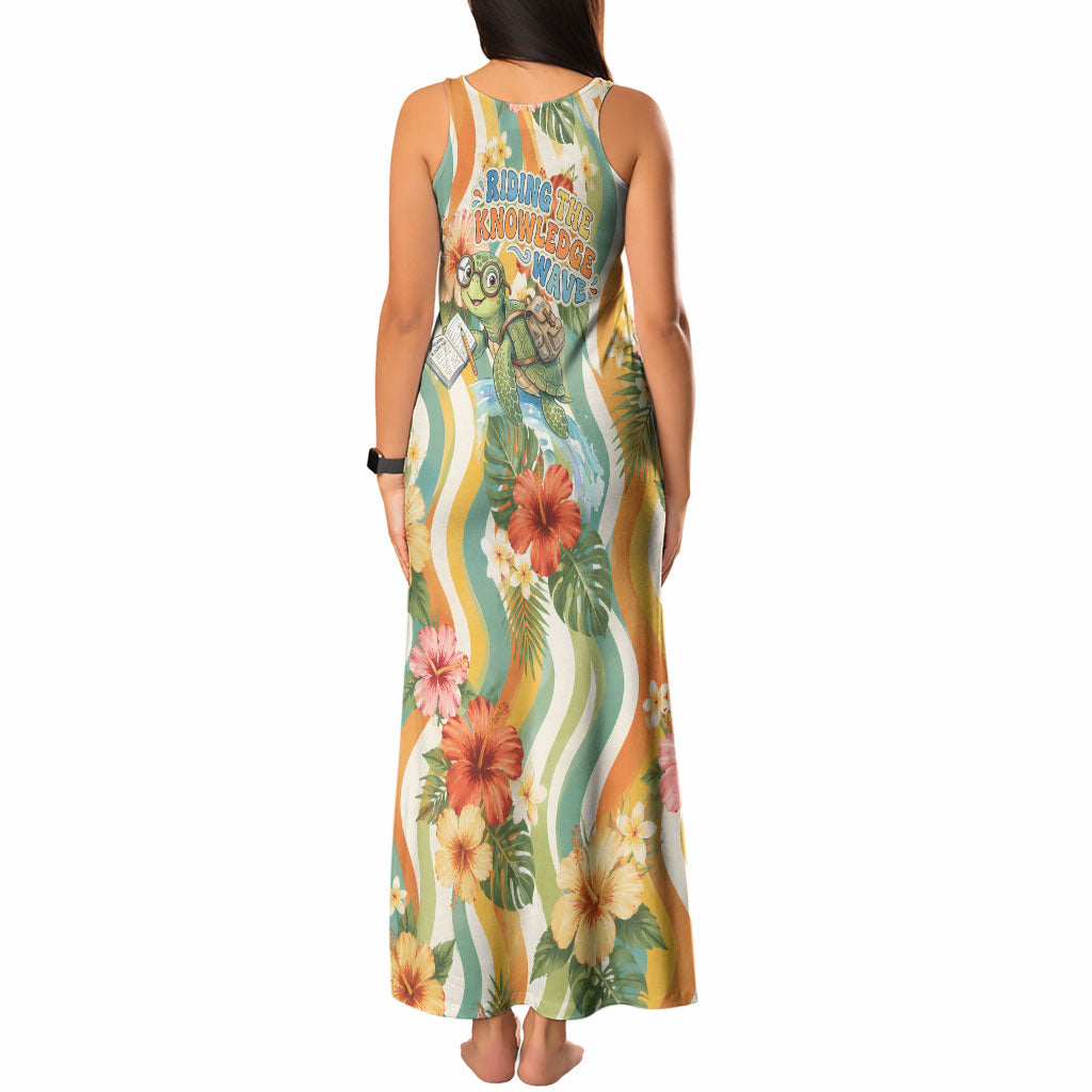 Hawaii Aloha Academy Back To School Tank Maxi Dress Sea Turtle Tropical Hibiscus Flowers Retro Psychedelic