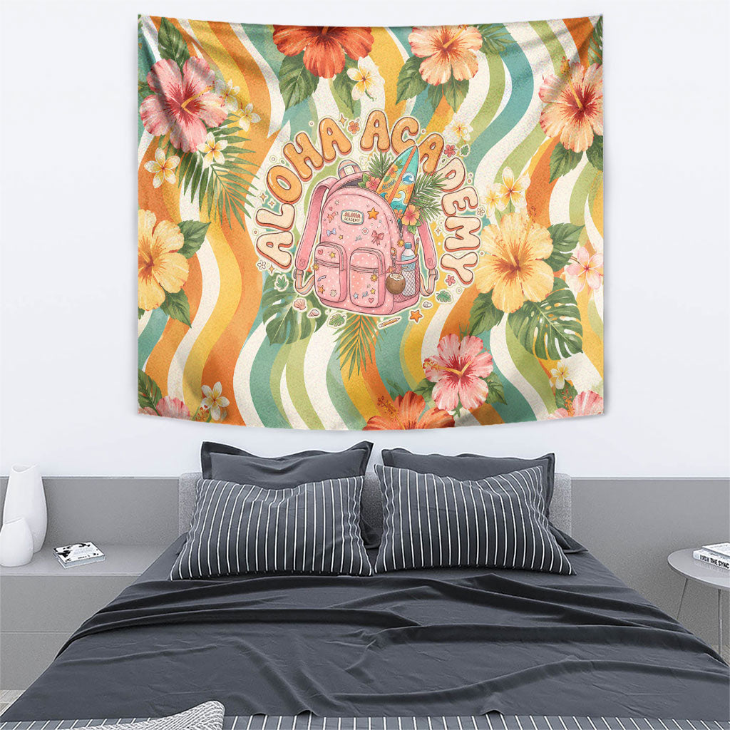 Hawaii Aloha Academy Back To School Tapestry Sea Turtle Tropical Hibiscus Flowers Retro Psychedelic