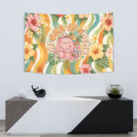 Hawaii Aloha Academy Back To School Tapestry Sea Turtle Tropical Hibiscus Flowers Retro Psychedelic