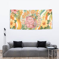 Hawaii Aloha Academy Back To School Tapestry Sea Turtle Tropical Hibiscus Flowers Retro Psychedelic
