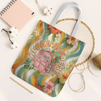 Hawaii Aloha Academy Back To School Tote Bag Sea Turtle Tropical Hibiscus Flowers Retro Psychedelic