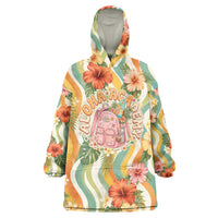 Hawaii Aloha Academy Back To School Wearable Blanket Hoodie Sea Turtle Tropical Hibiscus Flowers Retro Psychedelic