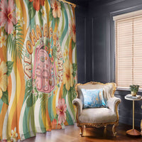 Hawaii Aloha Academy Back To School Window Curtain Sea Turtle Tropical Hibiscus Flowers Retro Psychedelic