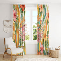 Hawaii Aloha Academy Back To School Window Curtain Sea Turtle Tropical Hibiscus Flowers Retro Psychedelic