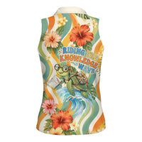 Hawaii Aloha Academy Back To School Women Sleeveless Polo Shirt Sea Turtle Tropical Hibiscus Flowers Retro Psychedelic