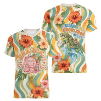 Hawaii Aloha Academy Back To School Women V-Neck T-Shirt Sea Turtle Tropical Hibiscus Flowers Retro Psychedelic