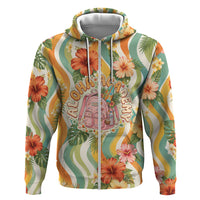 Hawaii Aloha Academy Back To School Zip Hoodie Sea Turtle Tropical Hibiscus Flowers Retro Psychedelic