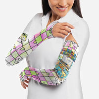 Hawaii Cruising Back To School Arm Sleeves Grid Pattern With School Bag And Vintage Surf Van