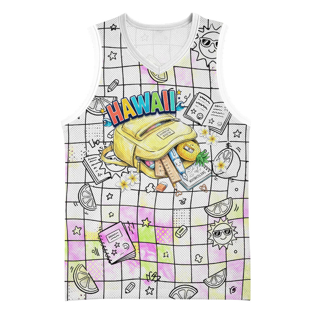 Hawaii Cruising Back To School Basketball Jersey Grid Pattern With School Bag And Vintage Surf Van