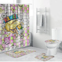 Hawaii Cruising Back To School Bathroom Set Grid Pattern With School Bag And Vintage Surf Van