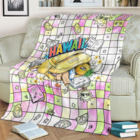 Hawaii Cruising Back To School Blanket Grid Pattern With School Bag And Vintage Surf Van