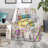 Hawaii Cruising Back To School Blanket Grid Pattern With School Bag And Vintage Surf Van