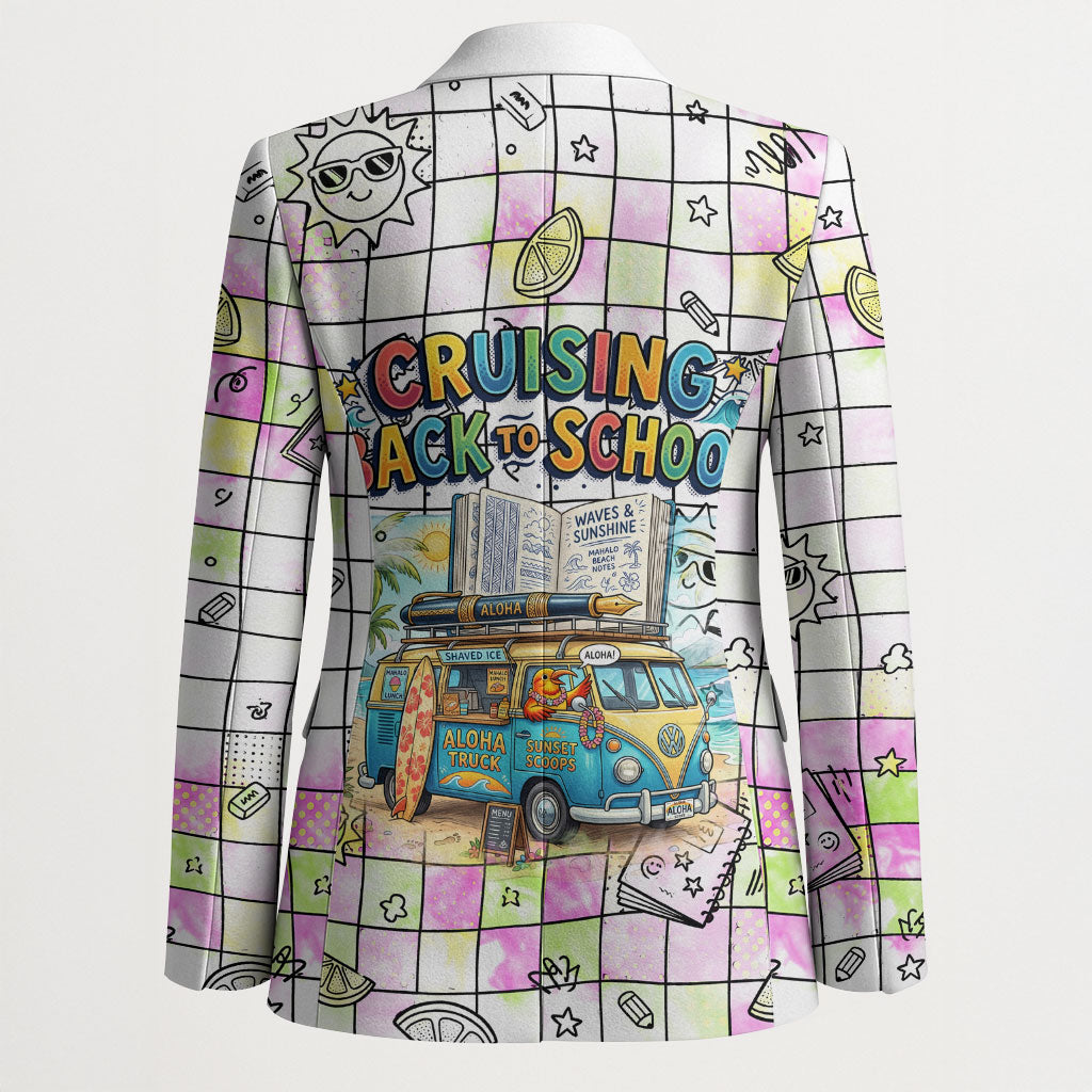 Hawaii Cruising Back To School Blazer Grid Pattern With School Bag And Vintage Surf Van