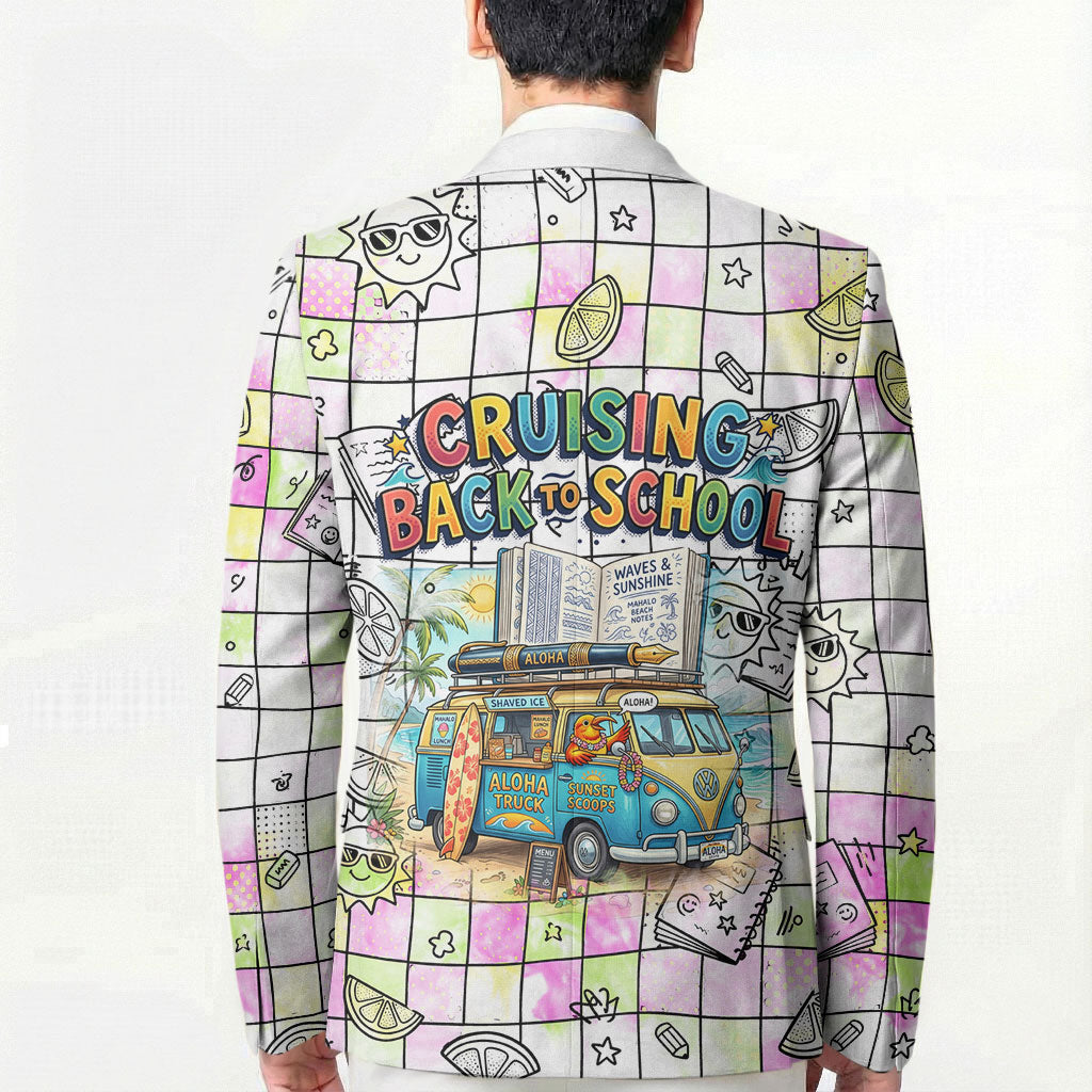Hawaii Cruising Back To School Blazer Grid Pattern With School Bag And Vintage Surf Van