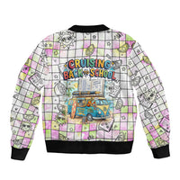 Hawaii Cruising Back To School Bomber Jacket Grid Pattern With School Bag And Vintage Surf Van