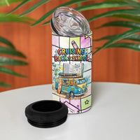 Hawaii Cruising Back To School 4 in 1 Can Cooler Tumbler Grid Pattern With School Bag And Vintage Surf Van