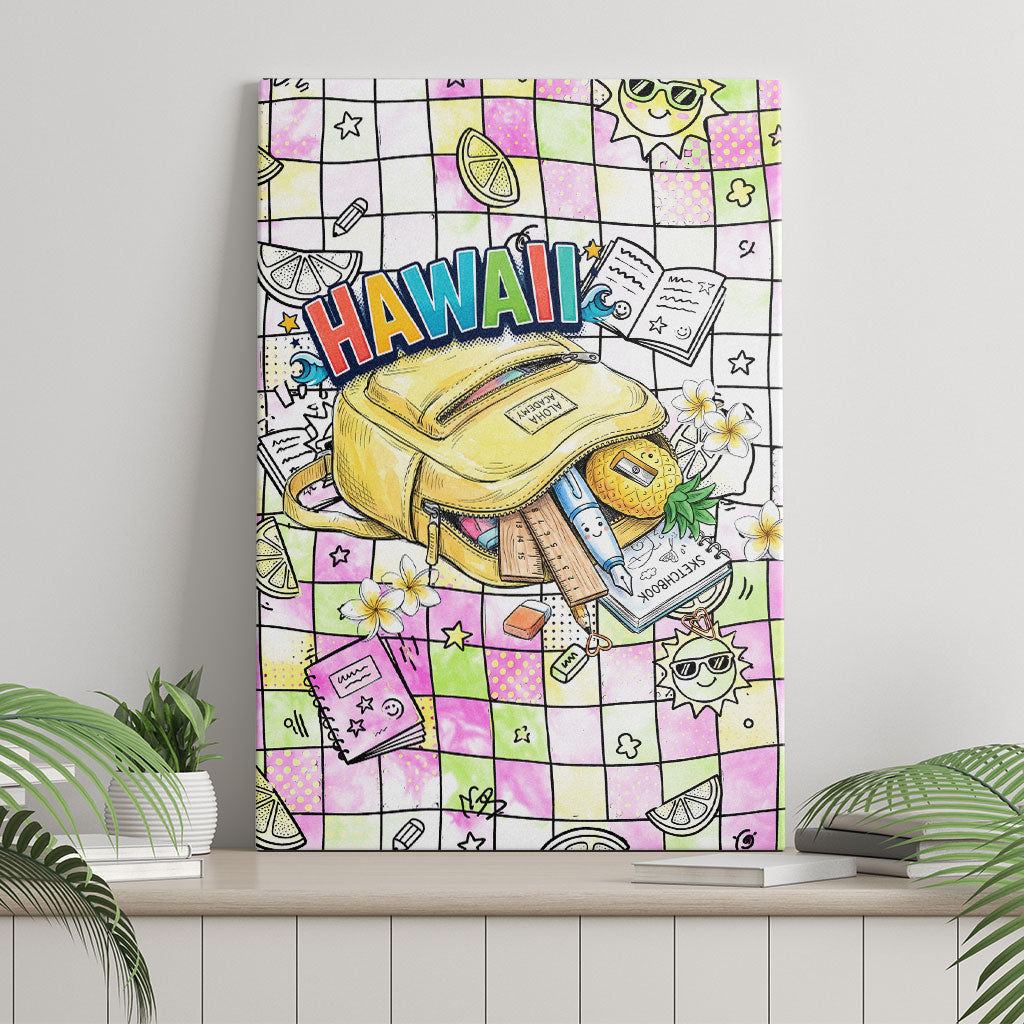 Hawaii Cruising Back To School Canvas Wall Art Grid Pattern With School Bag And Vintage Surf Van