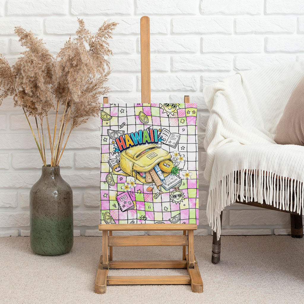 Hawaii Cruising Back To School Canvas Wall Art Grid Pattern With School Bag And Vintage Surf Van