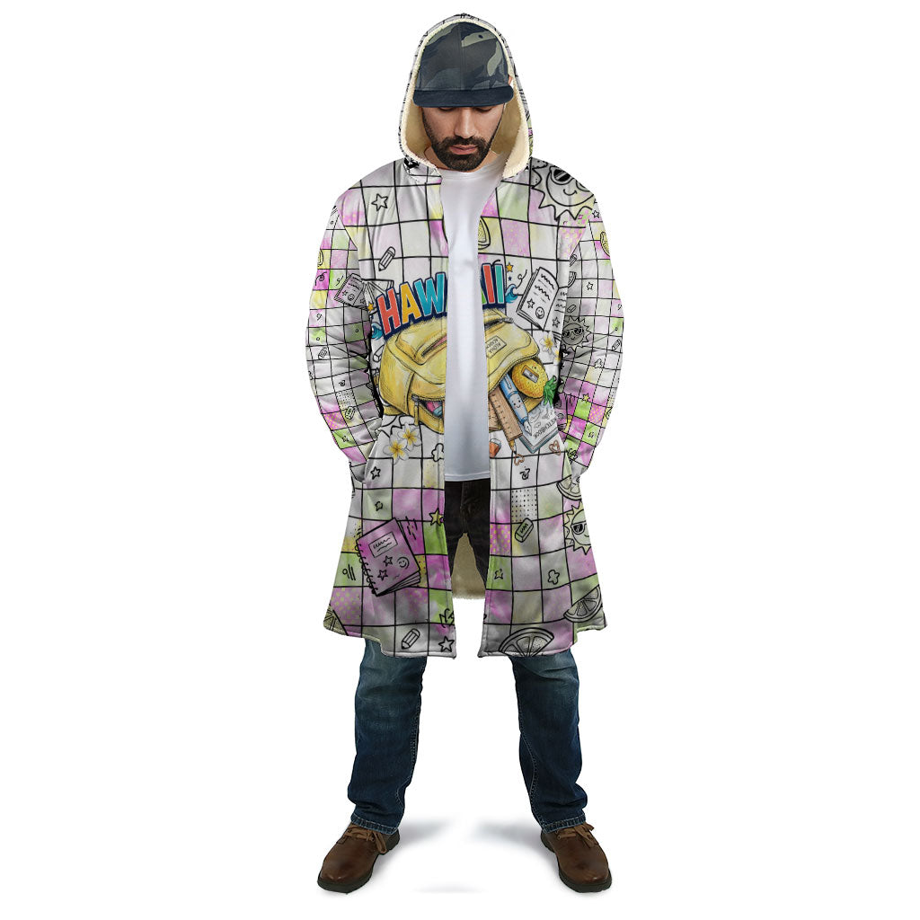 Hawaii Cruising Back To School Cloak Grid Pattern With School Bag And Vintage Surf Van