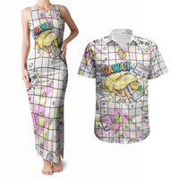Hawaii Cruising Back To School Couples Matching Tank Maxi Dress and Hawaiian Shirt Grid Pattern With School Bag And Vintage Surf Van