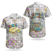 Hawaii Cruising Back To School Couples Matching Tank Maxi Dress and Hawaiian Shirt Grid Pattern With School Bag And Vintage Surf Van