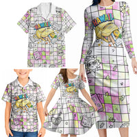 Hawaii Cruising Back To School Family Matching Long Sleeve Bodycon Dress and Hawaiian Shirt Grid Pattern With School Bag And Vintage Surf Van