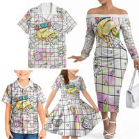 Hawaii Cruising Back To School Family Matching Off The Shoulder Long Sleeve Dress and Hawaiian Shirt Grid Pattern With School Bag And Vintage Surf Van