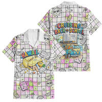 Hawaii Cruising Back To School Family Matching Off The Shoulder Long Sleeve Dress and Hawaiian Shirt Grid Pattern With School Bag And Vintage Surf Van