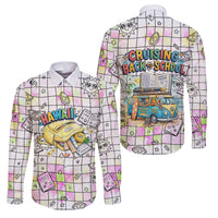 Hawaii Cruising Back To School Family Matching Off The Shoulder Long Sleeve Dress and Hawaiian Shirt Grid Pattern With School Bag And Vintage Surf Van