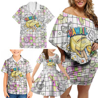 Hawaii Cruising Back To School Family Matching Off Shoulder Short Dress and Hawaiian Shirt Grid Pattern With School Bag And Vintage Surf Van
