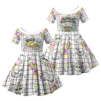 Hawaii Cruising Back To School Family Matching Off Shoulder Short Dress and Hawaiian Shirt Grid Pattern With School Bag And Vintage Surf Van