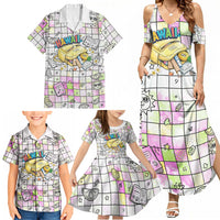 Hawaii Cruising Back To School Family Matching Summer Maxi Dress and Hawaiian Shirt Grid Pattern With School Bag And Vintage Surf Van