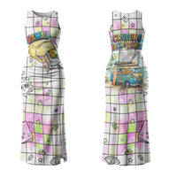 Hawaii Cruising Back To School Family Matching Tank Maxi Dress and Hawaiian Shirt Grid Pattern With School Bag And Vintage Surf Van