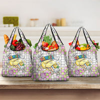 Hawaii Cruising Back To School Grocery Bag Grid Pattern With School Bag And Vintage Surf Van
