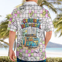 Hawaii Cruising Back To School Hawaiian Shirt Grid Pattern With School Bag And Vintage Surf Van