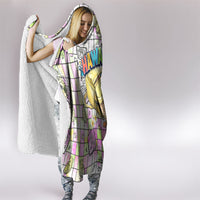 Hawaii Cruising Back To School Hooded Blanket Grid Pattern With School Bag And Vintage Surf Van