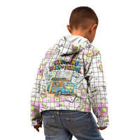 Hawaii Cruising Back To School Kid Hoodie Grid Pattern With School Bag And Vintage Surf Van