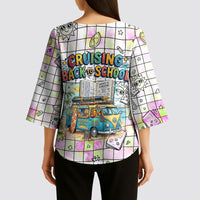 Hawaii Cruising Back To School Kimono Sleeve Blouse Grid Pattern With School Bag And Vintage Surf Van