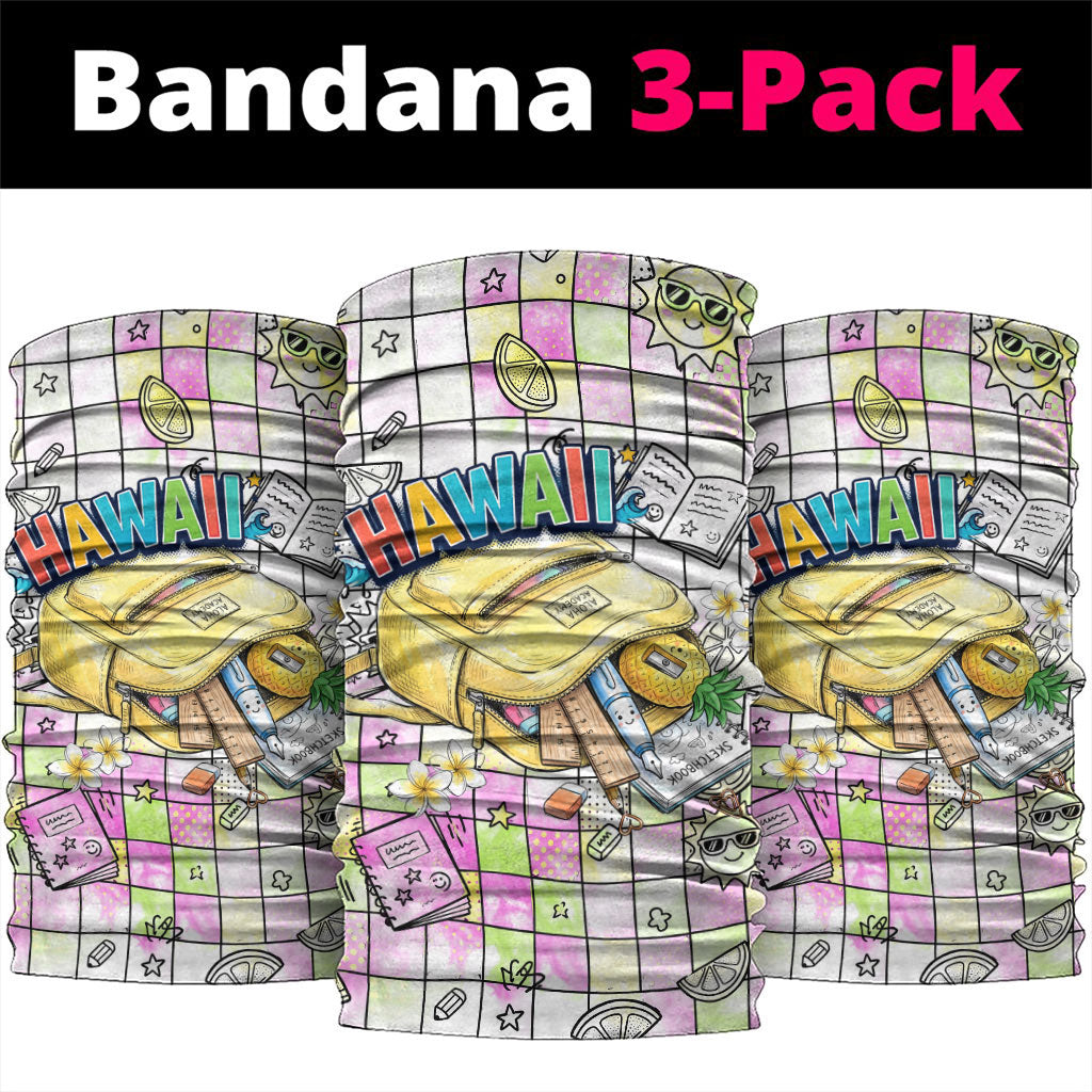 Hawaii Cruising Back To School Neck Gaiter Grid Pattern With School Bag And Vintage Surf Van
