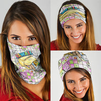 Hawaii Cruising Back To School Neck Gaiter Grid Pattern With School Bag And Vintage Surf Van
