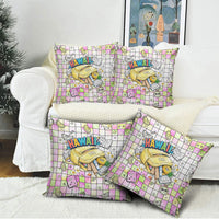 Hawaii Cruising Back To School Pillow Cover Grid Pattern With School Bag And Vintage Surf Van