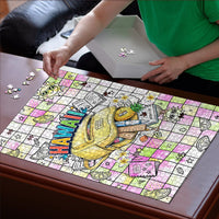 Hawaii Cruising Back To School Puzzle Grid Pattern With School Bag And Vintage Surf Van
