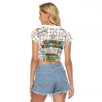 Hawaii Cruising Back To School Raglan Cropped T Shirt Grid Pattern With School Bag And Vintage Surf Van