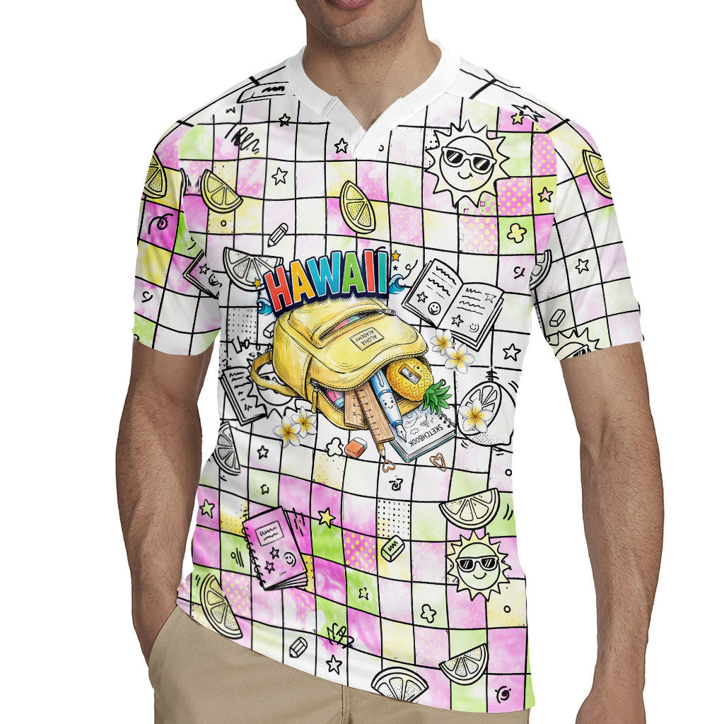 Hawaii Cruising Back To School Rugby Jersey Grid Pattern With School Bag And Vintage Surf Van