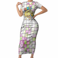 Hawaii Cruising Back To School Short Sleeve Bodycon Dress Grid Pattern With School Bag And Vintage Surf Van