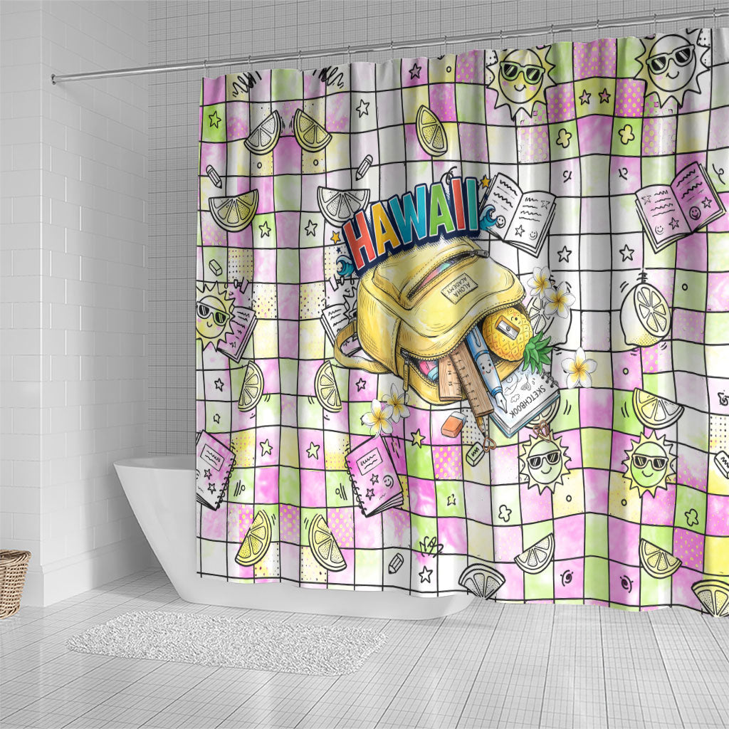 Hawaii Cruising Back To School Shower Curtain Grid Pattern With School Bag And Vintage Surf Van