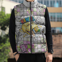 Hawaii Cruising Back To School Sleeveless Puffer Jacket Grid Pattern With School Bag And Vintage Surf Van