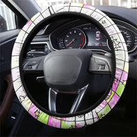 Hawaii Cruising Back To School Steering Wheel Cover Grid Pattern With School Bag And Vintage Surf Van